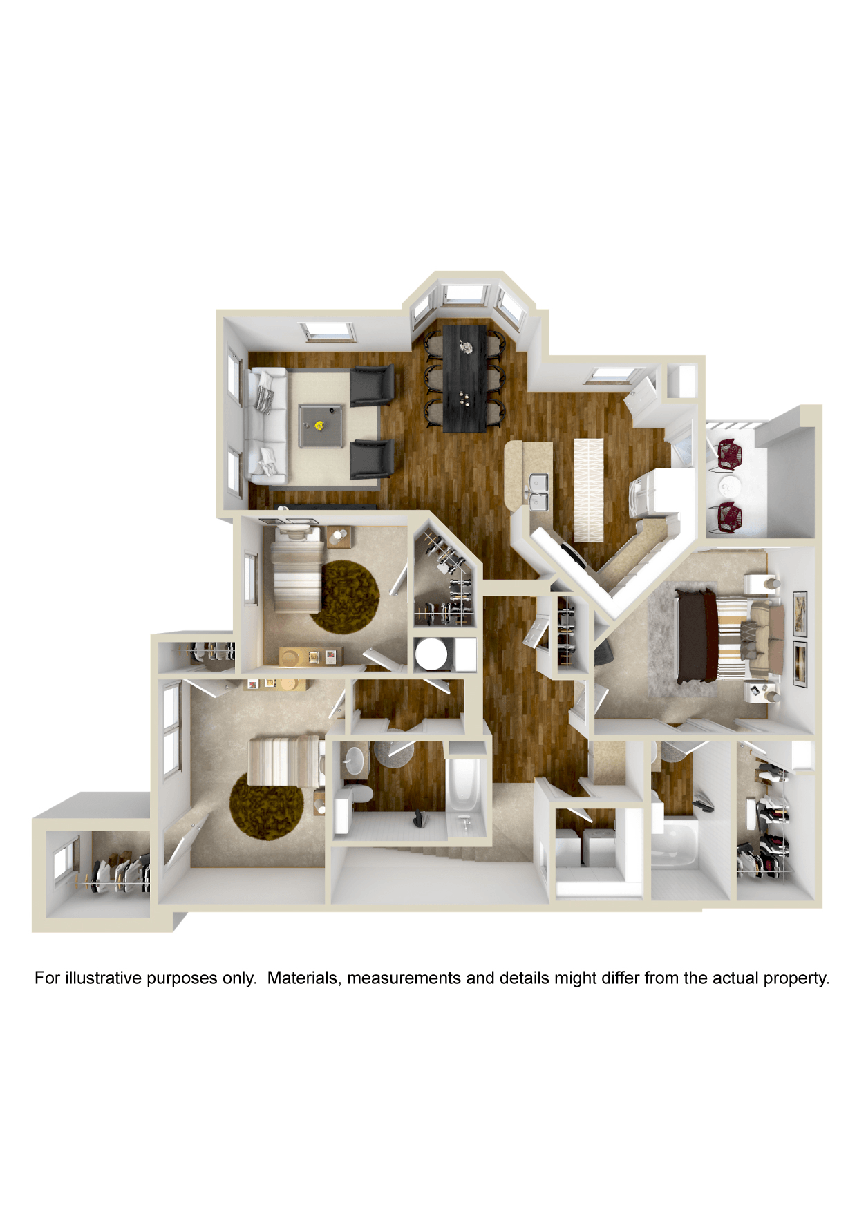 Floor plan for 3 beds, 2 baths, 1438 sqft